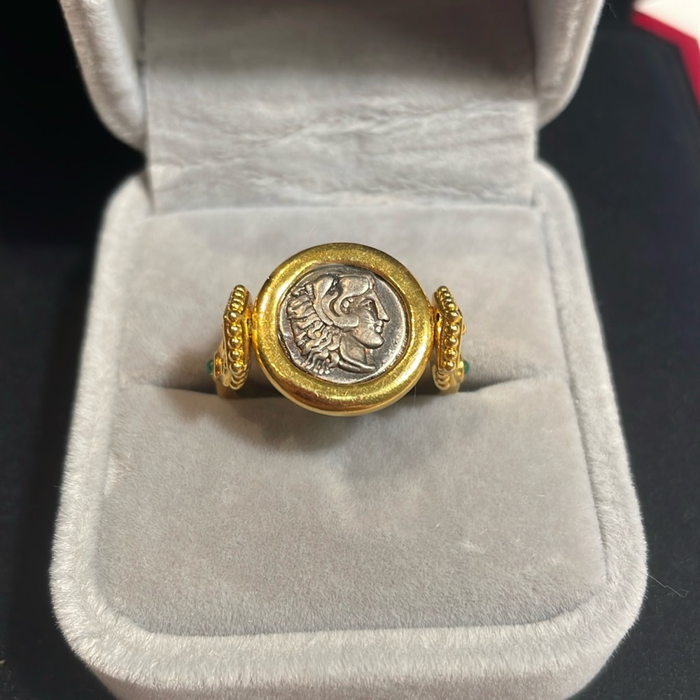 18k gold with ancient Greek silver coins ring